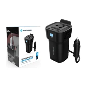 Powerology 150W Cup Holder Power Inverter Dual USB-C & USB-A QC3.0