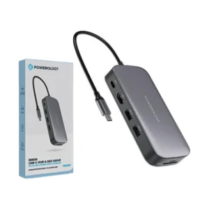 Powerology 256GB USB-C Hub & SSD Drive All-in-one Connectivity & Storage