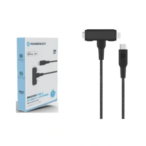Powerology Braided USB-C to USB-C + Lightning Data & Fast Charge 1.2m4ft black