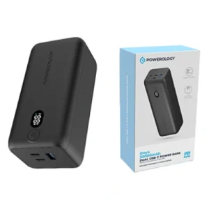 Powerology Onyx 20000mAh Dual USB-C Power Bank Rapid Three-Device Charging