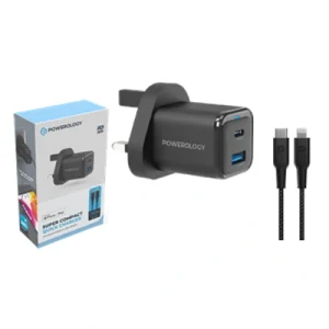 Powerology Super Compact Quick Charger With Braided USB-C To Lightning Cable 1.2m4ft iphone