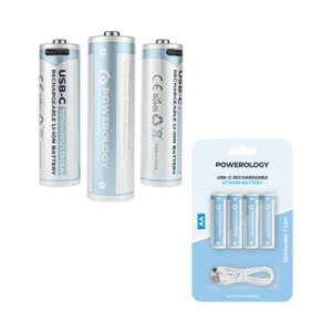 Powerology USB-C Rechargeable Lithium AA Battery (4pc pack)