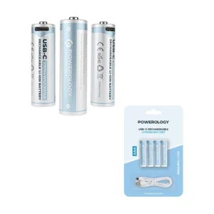 Powerology USB-C Rechargeable Lithium AAA Battery (4pc pack)