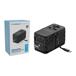 Powerology Universal GaN 85W Super Charger Retractable Type-C Cable black