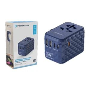 Powerology Universal Multi-Port GaN Travel Adapter 3x Type-C With 2x USB-A Ports 65W PD dark skinned